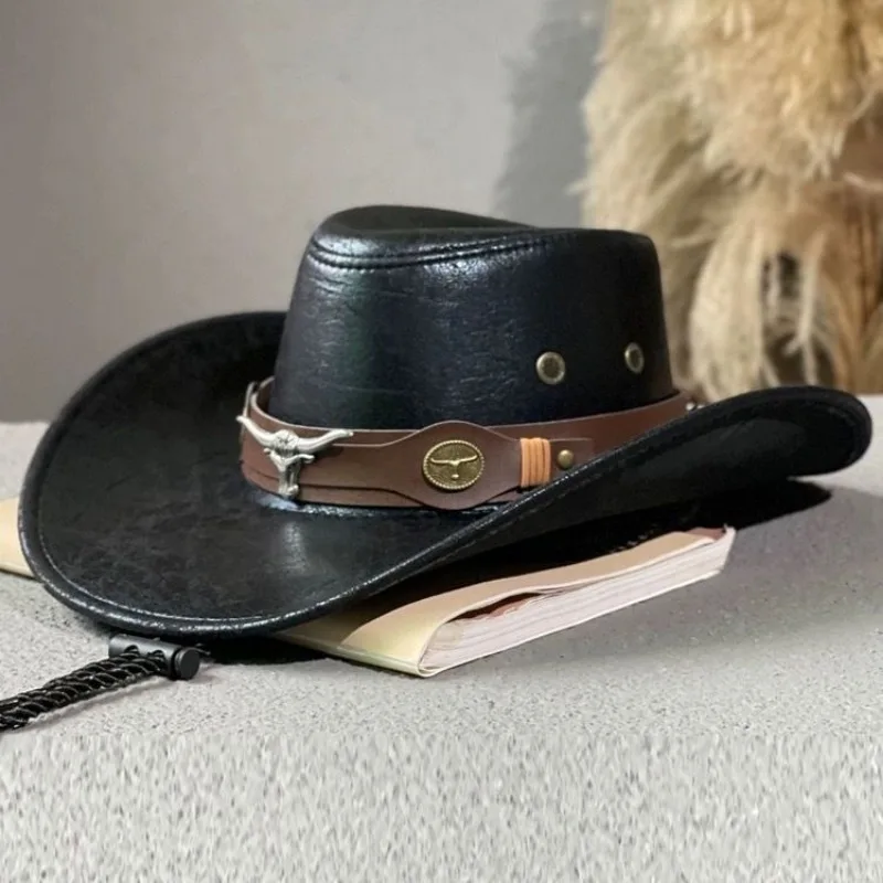 Vintage Faux Leather Western Cowboy Hat for Adults 8 Vintage Faux Leather Western Cowboy Hat for Adults - Image 8