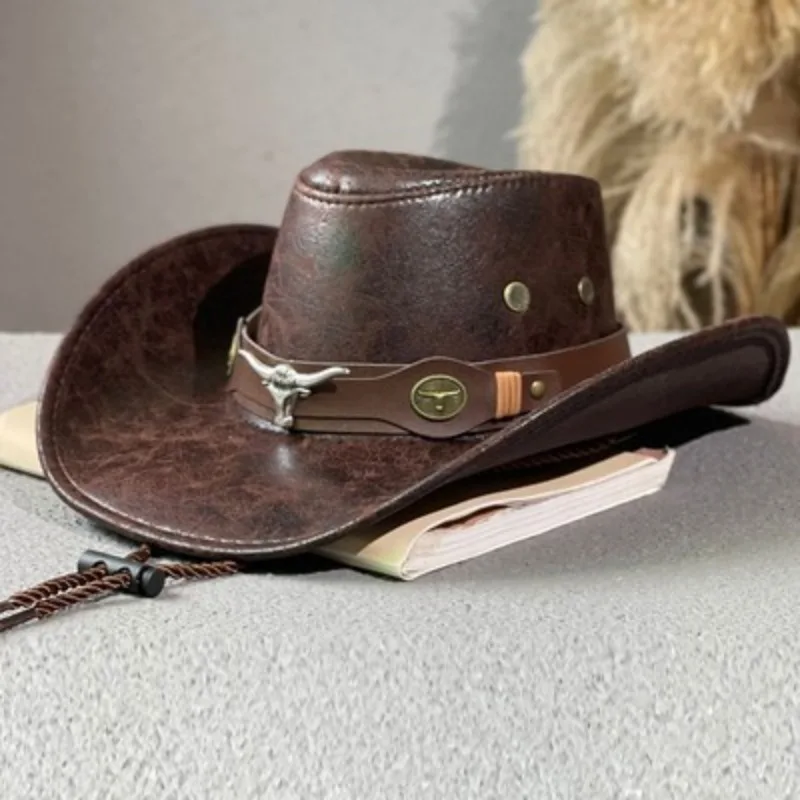 Vintage Faux Leather Western Cowboy Hat for Adults 2 Vintage Faux Leather Western Cowboy Hat for Adults - Image 2