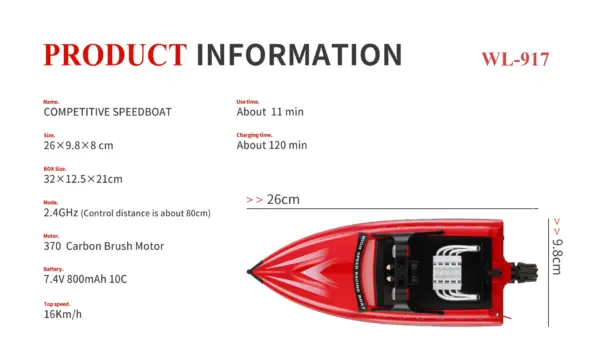 Wltoys WL917 Mini RC Speedboat with Remote - Image 24