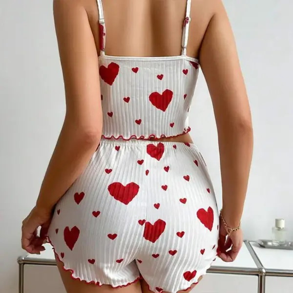 Heart Print Ruffled Tank Top and Shorts Set - Image 3