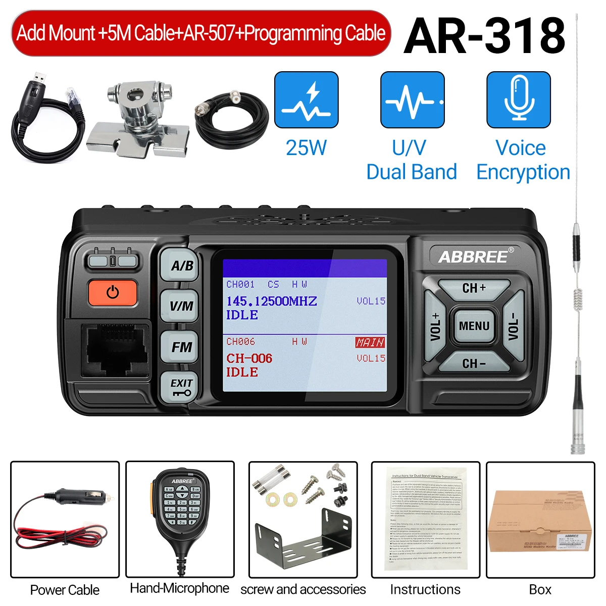 ABBREE AR-318 Dual Band Car Radio Transceiver 9 ABBREE AR-318 Dual Band Car Radio Transceiver - Image 9