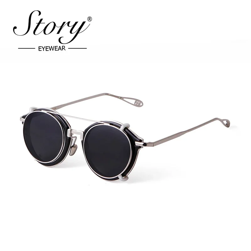 Vintage Steampunk Round Clip-on Sunglasses Men S1810 4 Vintage Steampunk Round Clip-on Sunglasses Men S1810 - Image 4