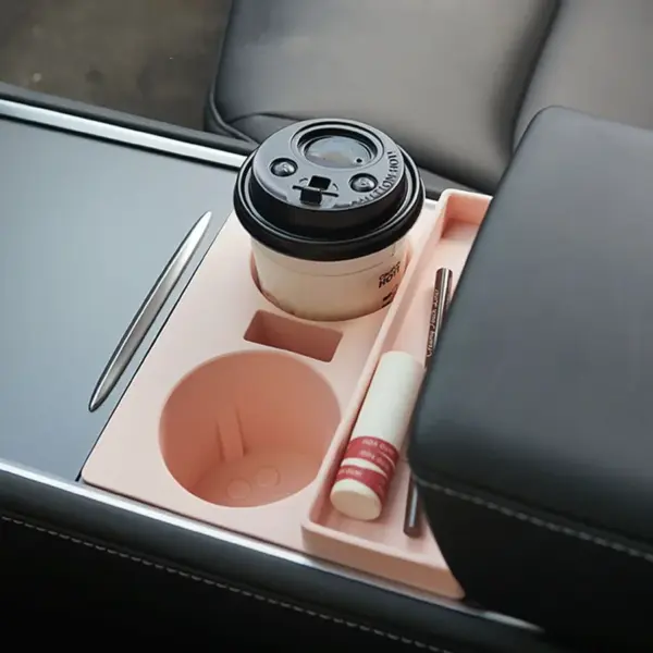 Tesla Model 3 & Y Silicone Cup Holder Insert with Key Card Storage - Image 2