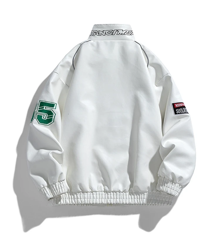 Black Faux Leather Sports Jacket with Embroidery 3 Black Faux Leather Sports Jacket with Embroidery - Image 3