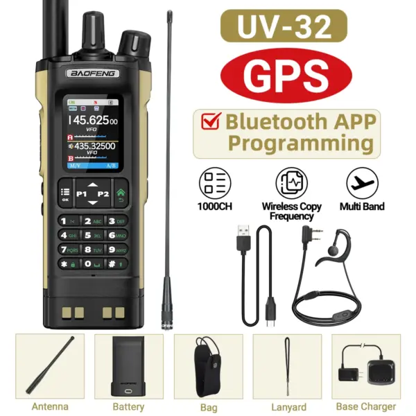 Baofeng UV-32 GPS Walkie Talkie 10W with Bluetooth - Image 8