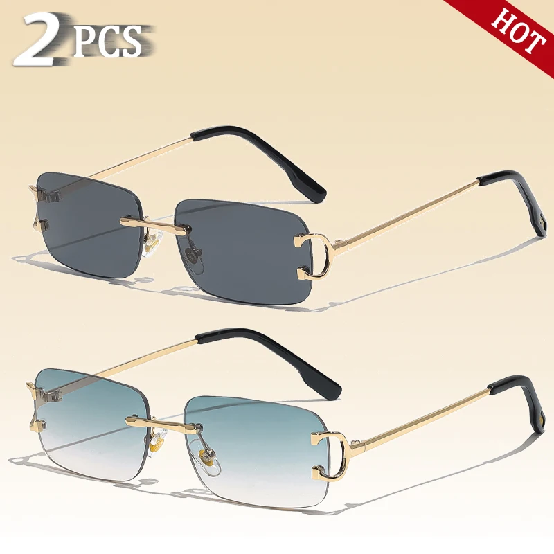 Rectangular Rimless Sun Glasses for Men and Women 18 Rectangular Rimless Sun Glasses for Men and Women - Image 18