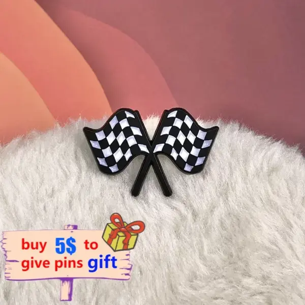 Checkerboard Flag Enamel Brooch Pin for Racing Fans - Image 2