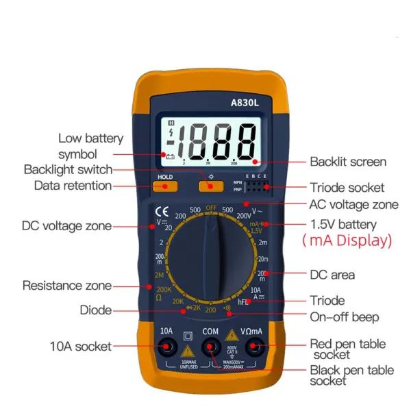 A830L Digital Multimeter with LCD Display - Image 3