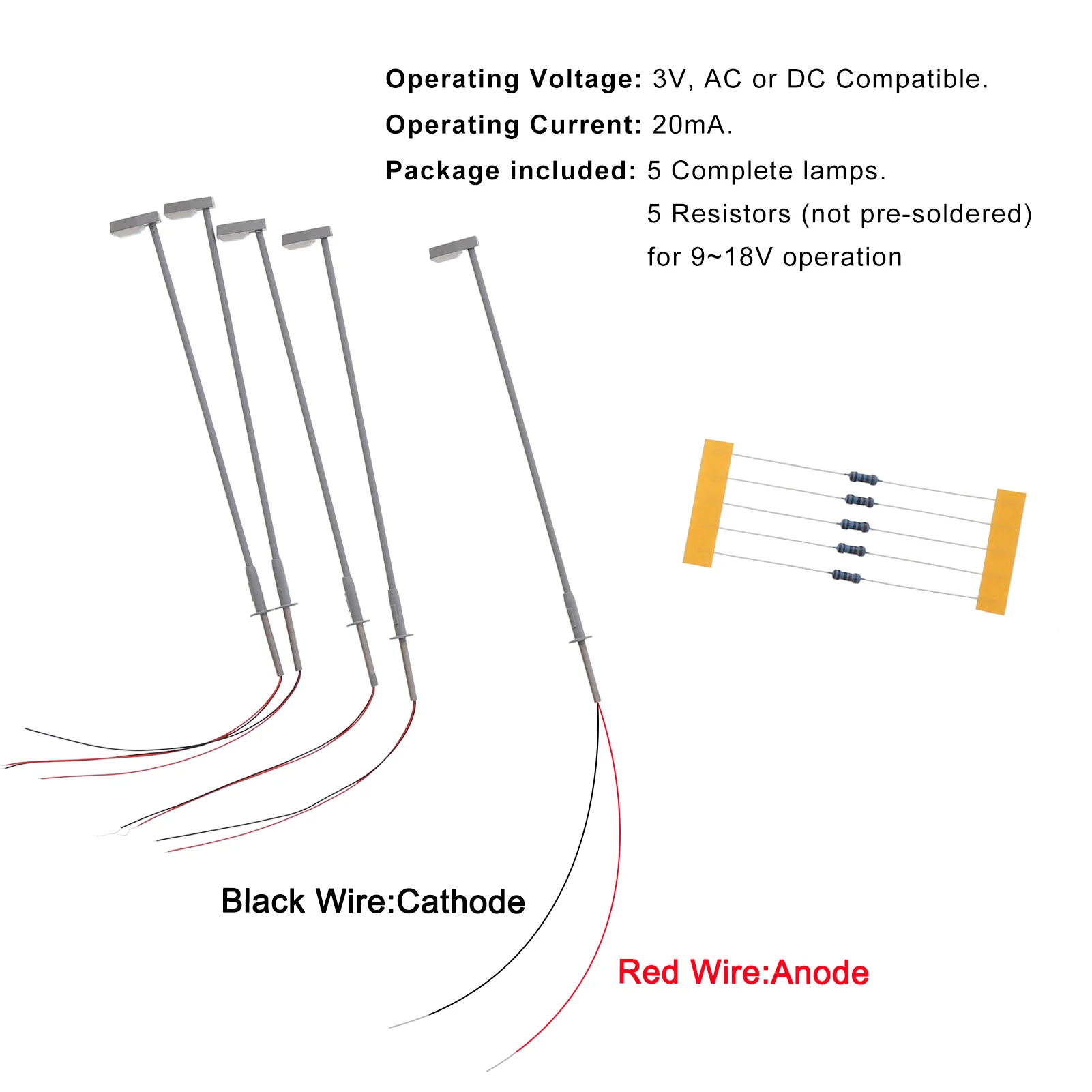 5pcs Z Scale Metal Street Light Lamps Warm White LEDs 5 5pcs Z Scale Metal Street Light Lamps Warm White LEDs - Image 5