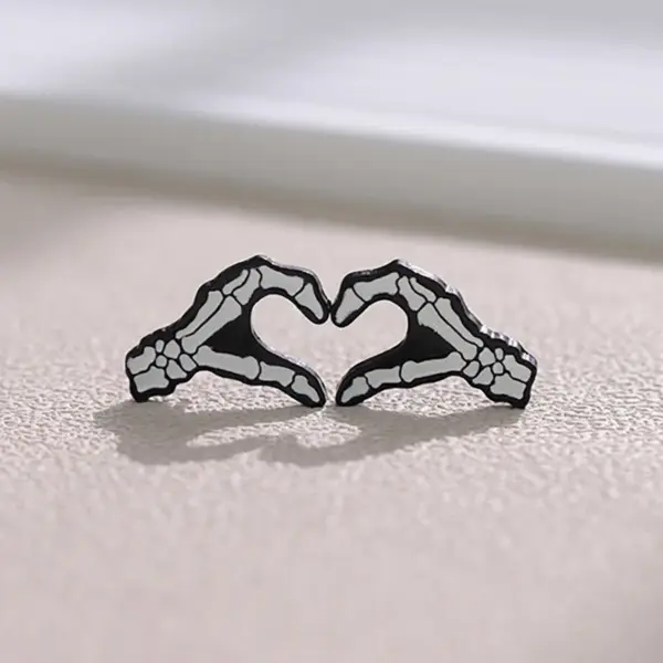 Skeleton Skull Heart Gesture Enamel Pins for Halloween - Image 5