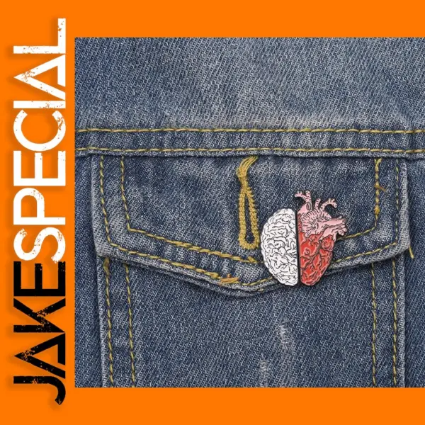 Anatomical Brain Heart Brooch Set Dark Enamel Badge