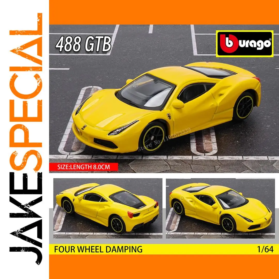 Bburago 1:64 Scale Yellow Ferrari 488 GTB 1 Bburago 1:64 Scale Yellow Ferrari 488 GTB