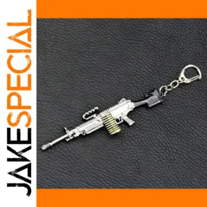 Metal Machine Gun Keychain with Bullets Details