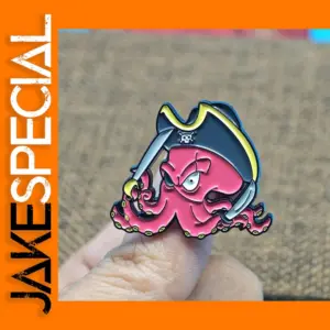 Pink Octopus Pirate Captain Metal Brooch