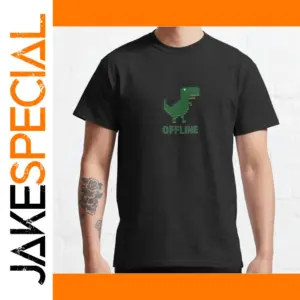 Offline Dino T-Rex Cartoon Pixel T-Shirt for Men