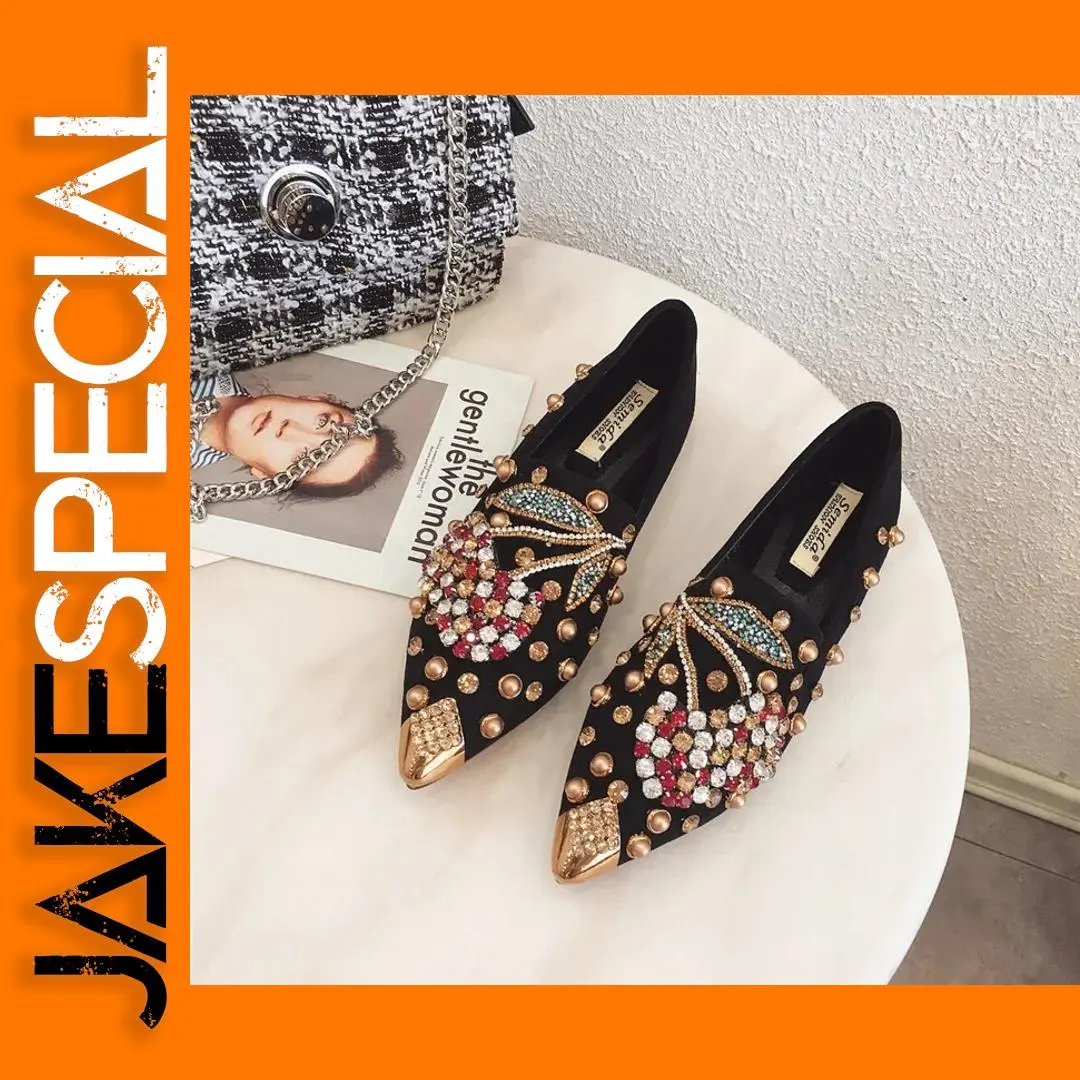 Elegant Pointed Toe Women Flats with Rhinestones 1 Elegant Pointed Toe Women Flats with Rhinestones