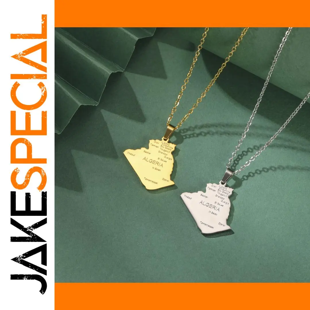 Algeria Map Stainless Steel Necklace for Women 1 Algeria Map Stainless Steel Necklace for Women