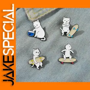 Cat with Skateboard Enamel Pin Cartoon Animal