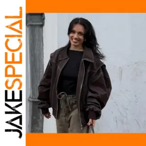Vintage Contrast Stitch Zipper Jacket for Women