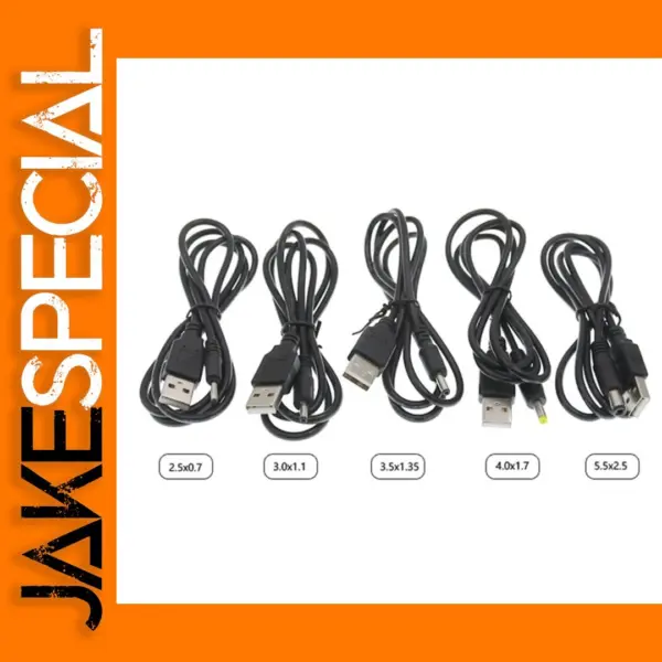 USB to DC Power Cable with Multiple Barrel Sizes