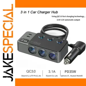 120W Multifunction Car Charger Adapter with 3 USB Ports