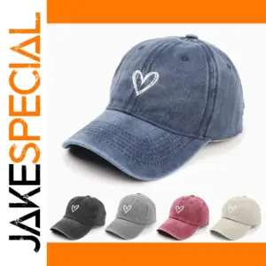 Unisex Embroidered Peach Heart Denim Baseball Cap