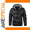 Men's Faux Leather Motorcycle Jacket with Hood