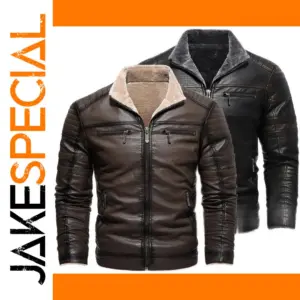 Men's Faux Leather Jacket with Fleece Lining