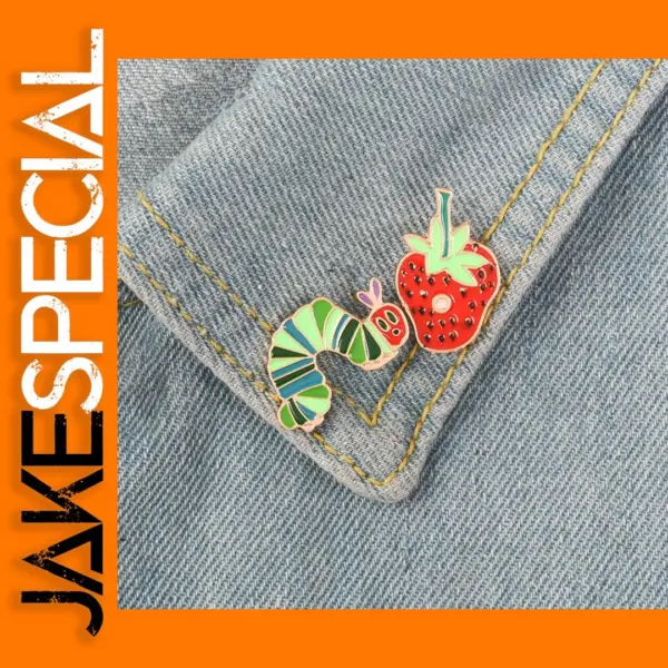 Strawberry Caterpillar Enamel Pin Unisex Badge