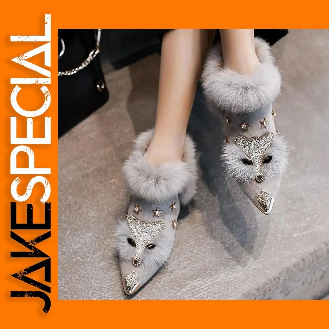 Women Ankle Boots with Crystal Fox Head Details 1 Women Ankle Boots with Crystal Fox Head Details