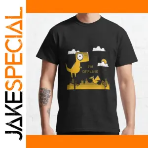 Funny T-Rex Offline Cartoon Pixel T-Shirt for Men