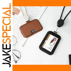 Retractable Leather ID Badge Holder Lanyard