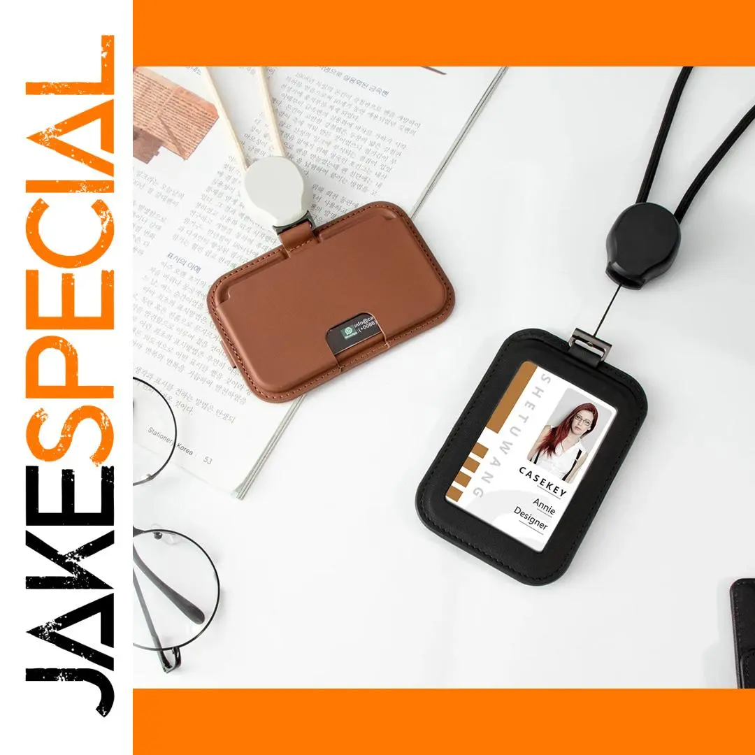 Retractable Leather ID Badge Holder Lanyard 1 Retractable Leather ID Badge Holder Lanyard