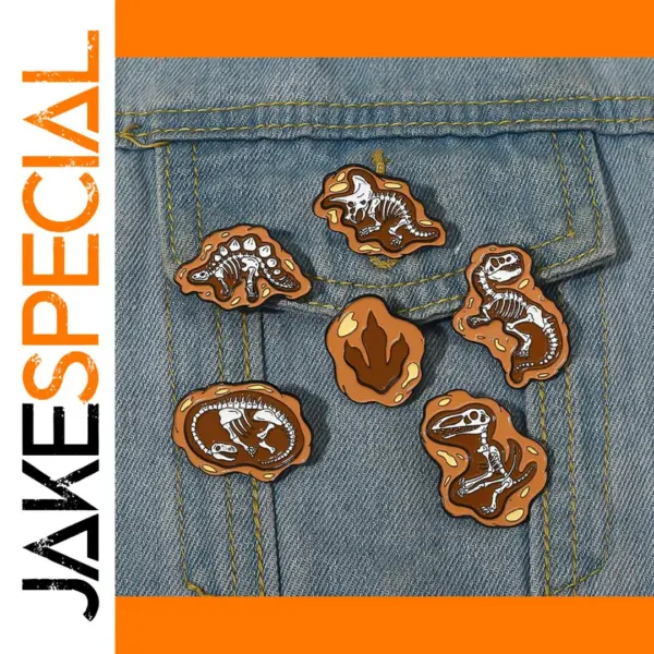Cartoon Dinosaur Fossil Enamel Pin Vintage Brooch