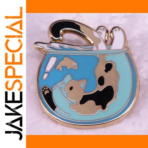 Cat Jumping Into Fishbowl Enamel Pin