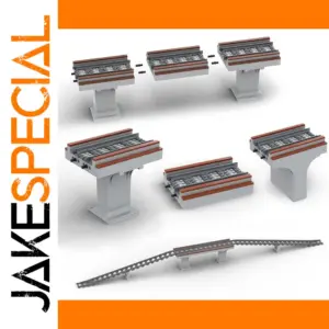 City Train Track Bridge Pier Ramp Set