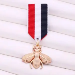 Navy Style Bee Pendant Metal Ribbon Pin