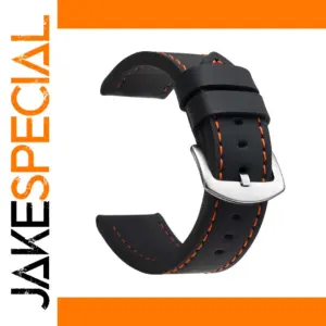 Black Leather Watch Strap with Orange Stitching