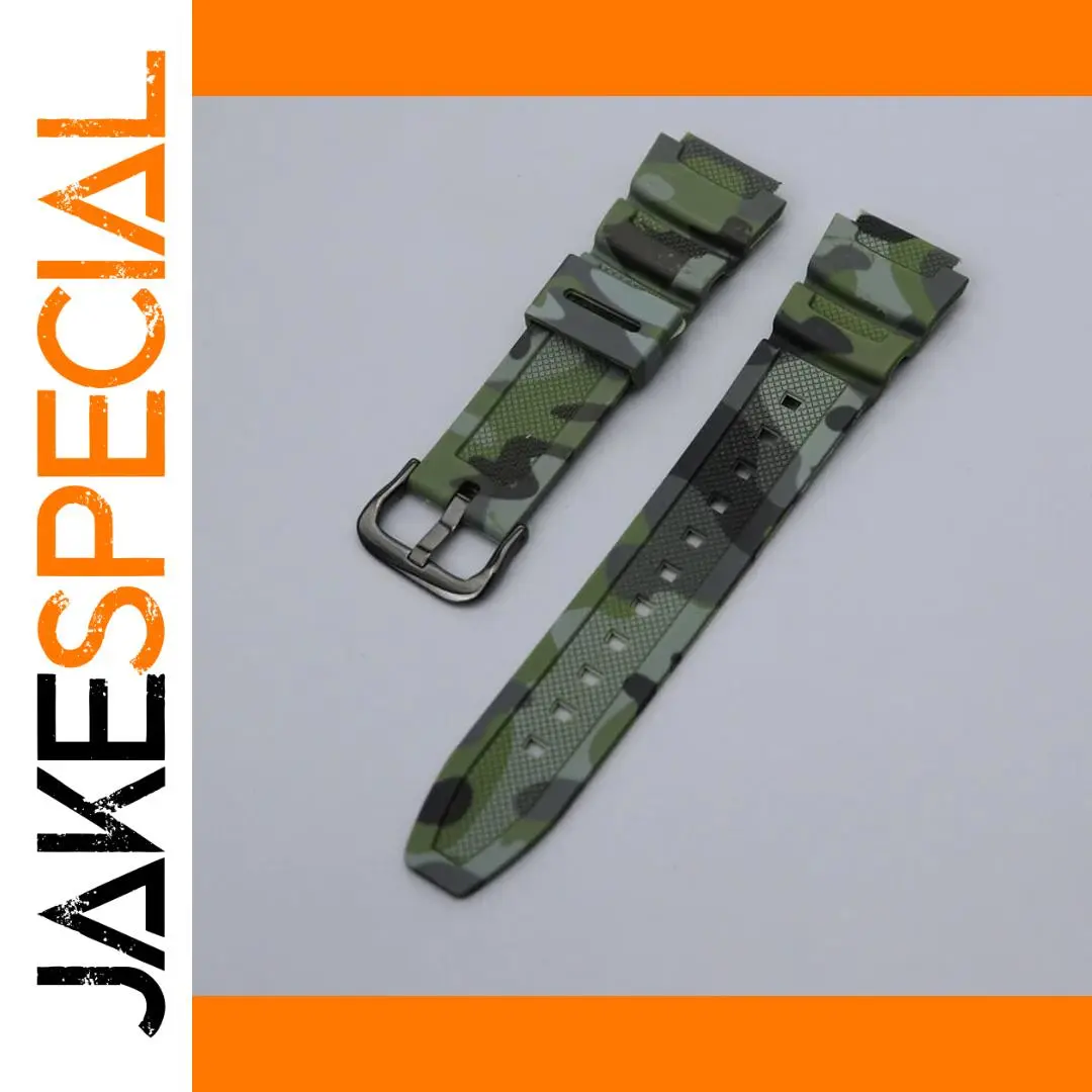 Camouflage Green Silicone Watchband for Casio 18mm 1 Camouflage Green Silicone Watchband for Casio 18mm