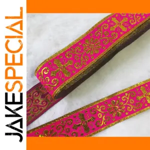 Embroidered Pink and Gold Ribbon 25mm x 7m