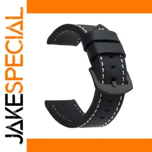Stylish Black Leather Watch Strap 18mm to 24mm