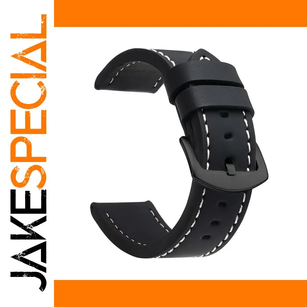 Stylish Black Leather Watch Strap 18mm to 24mm 1 Stylish Black Leather Watch Strap 18mm to 24mm