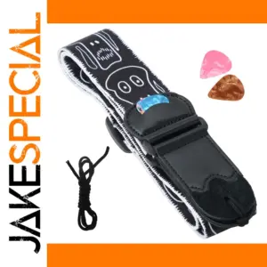 Black and White Cartoon Guitar Strap with Picks