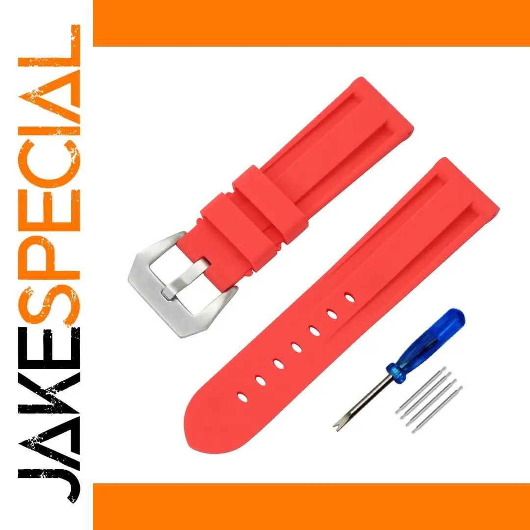 Vibrant Red Silicone Watch Band - 20mm to 26mm 1 Vibrant Red Silicone Watch Band - 20mm to 26mm