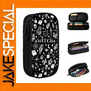 Witch Cat Pattern Pencil Case in Black