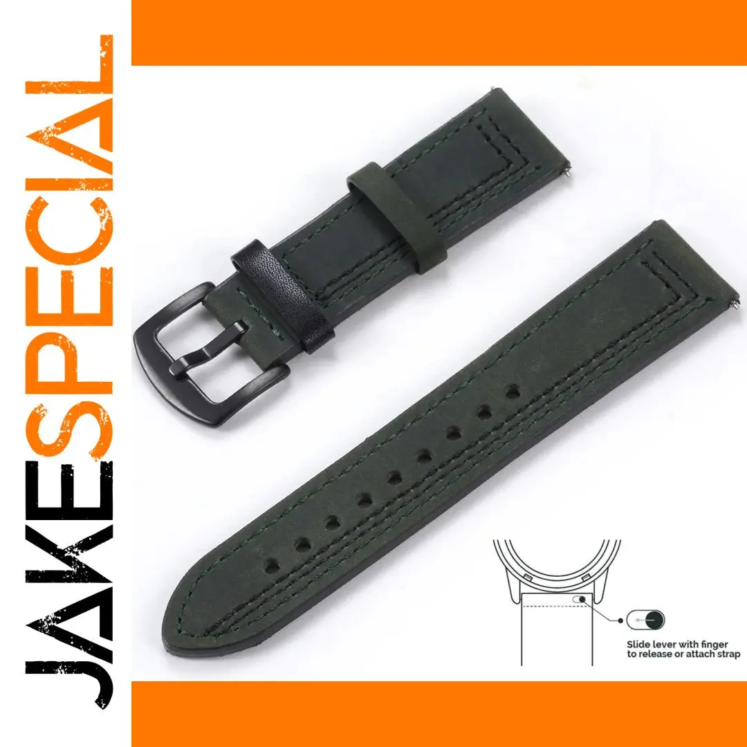 Vintage Green Leather Smartwatch Band 22mm/20mm 1 Vintage Green Leather Smartwatch Band 22mm/20mm