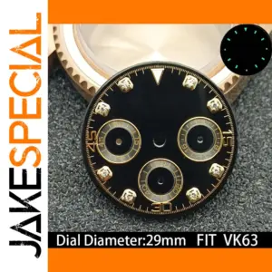 29mm Black VK63 Watch Dial with Gold Accents