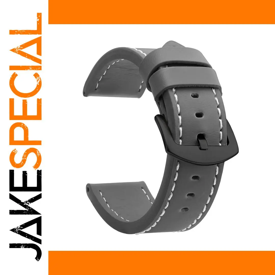 Gray Leather Watch Strap with Black Buckle 18-24mm 1 Gray Leather Watch Strap with Black Buckle 18-24mm