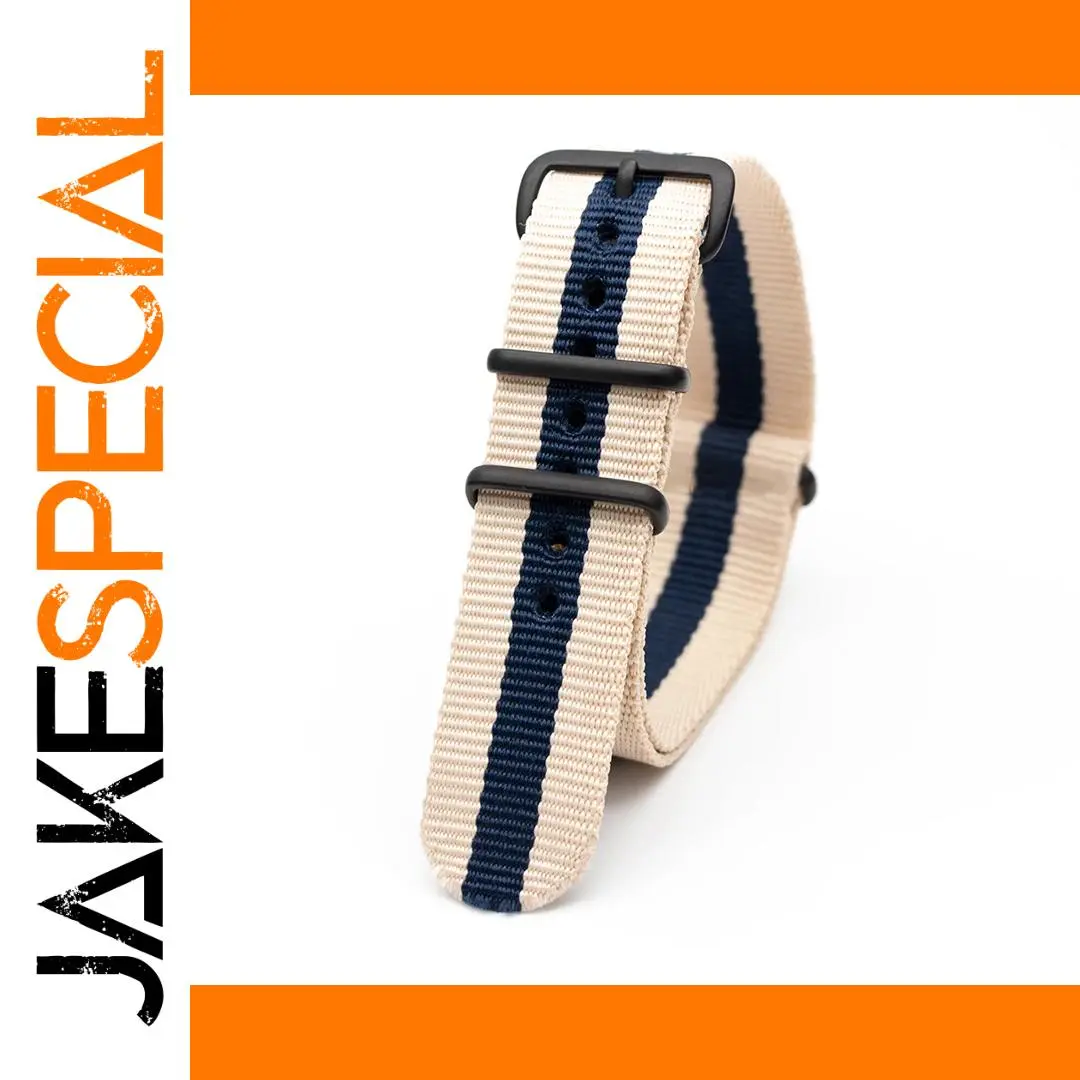 Beige and Navy Nylon Watch Strap 18-24mm 1 Beige and Navy Nylon Watch Strap 18-24mm