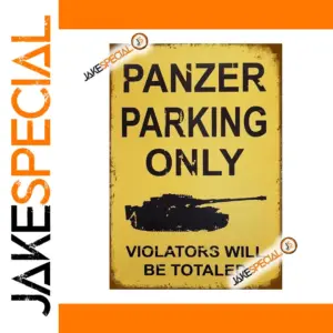 Vintage Panzer Parking Only Metal Sign 12x8 Inches